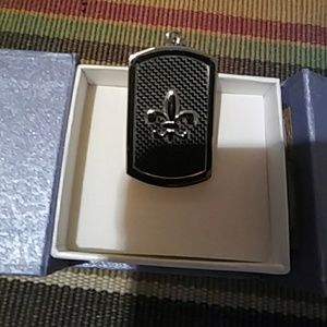 Fleur delis Carbon Fiber Dog Tag in Stainless